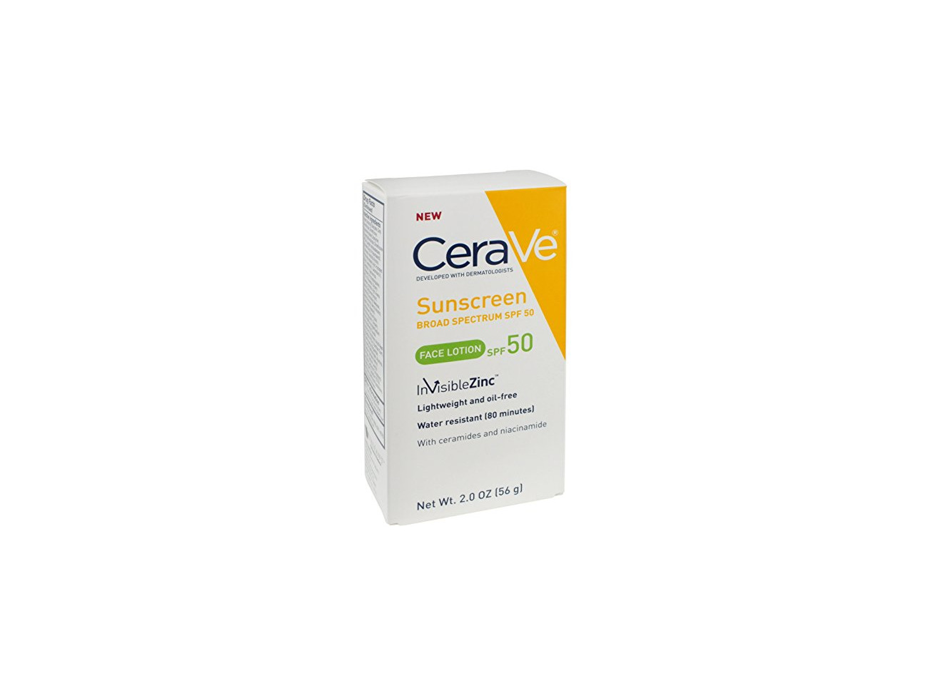 cerave sunscreen face lotion spf 50 2 oz with zinc oxide