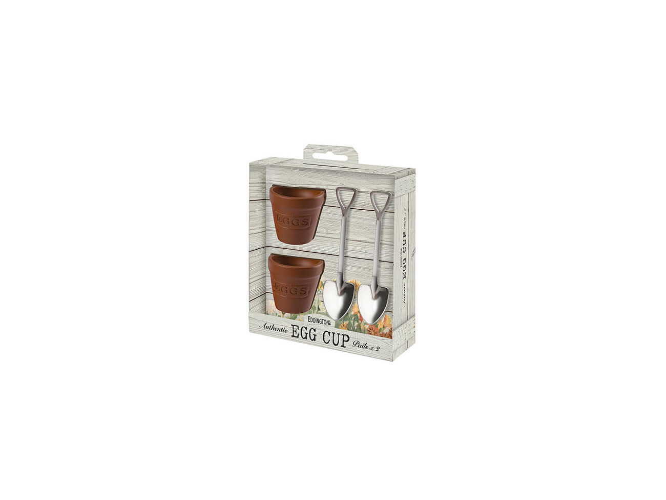 Set of 2 Eddingtons Flower Pot Egg Cups /& Shovel Egg Spoons