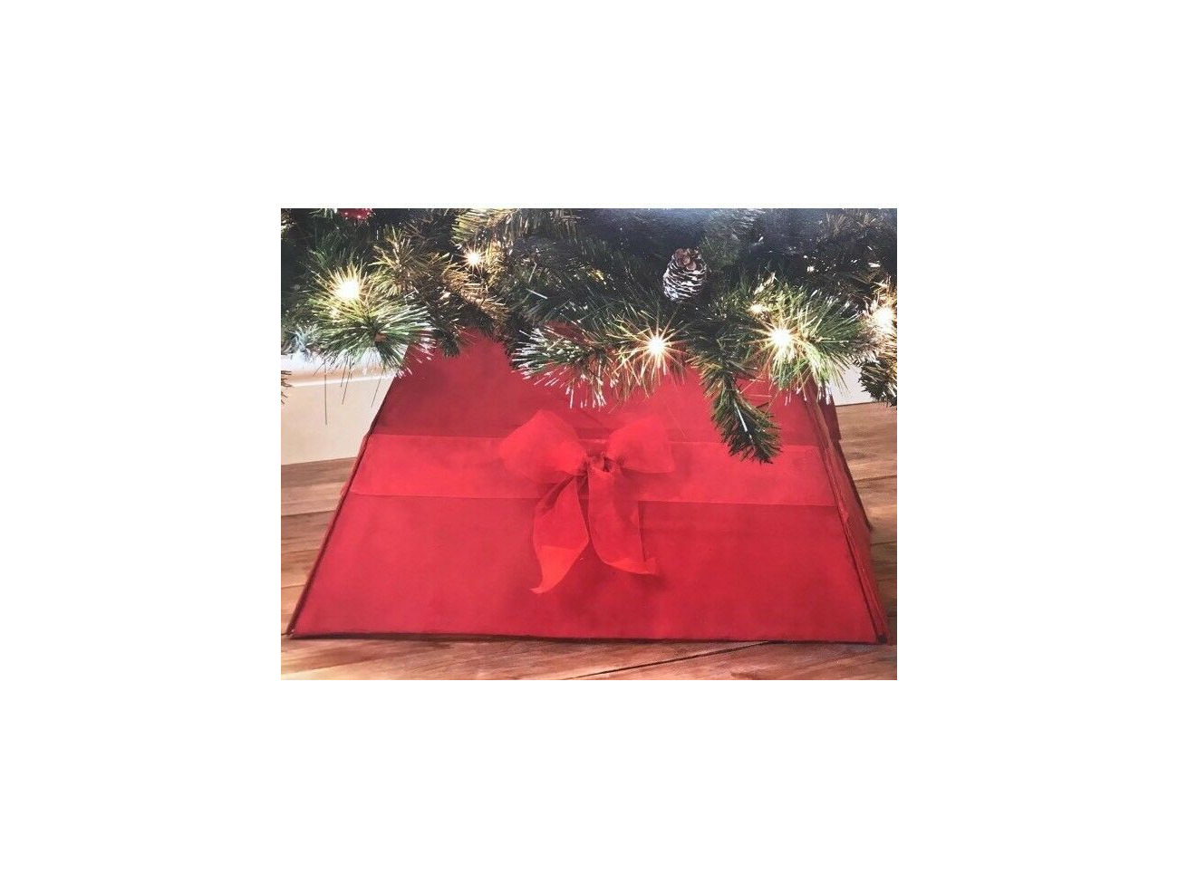 Buy Handmade Fabric Box Style Large Red Christmas Tree Skirt With Red Bow Bright Red Fat Llama