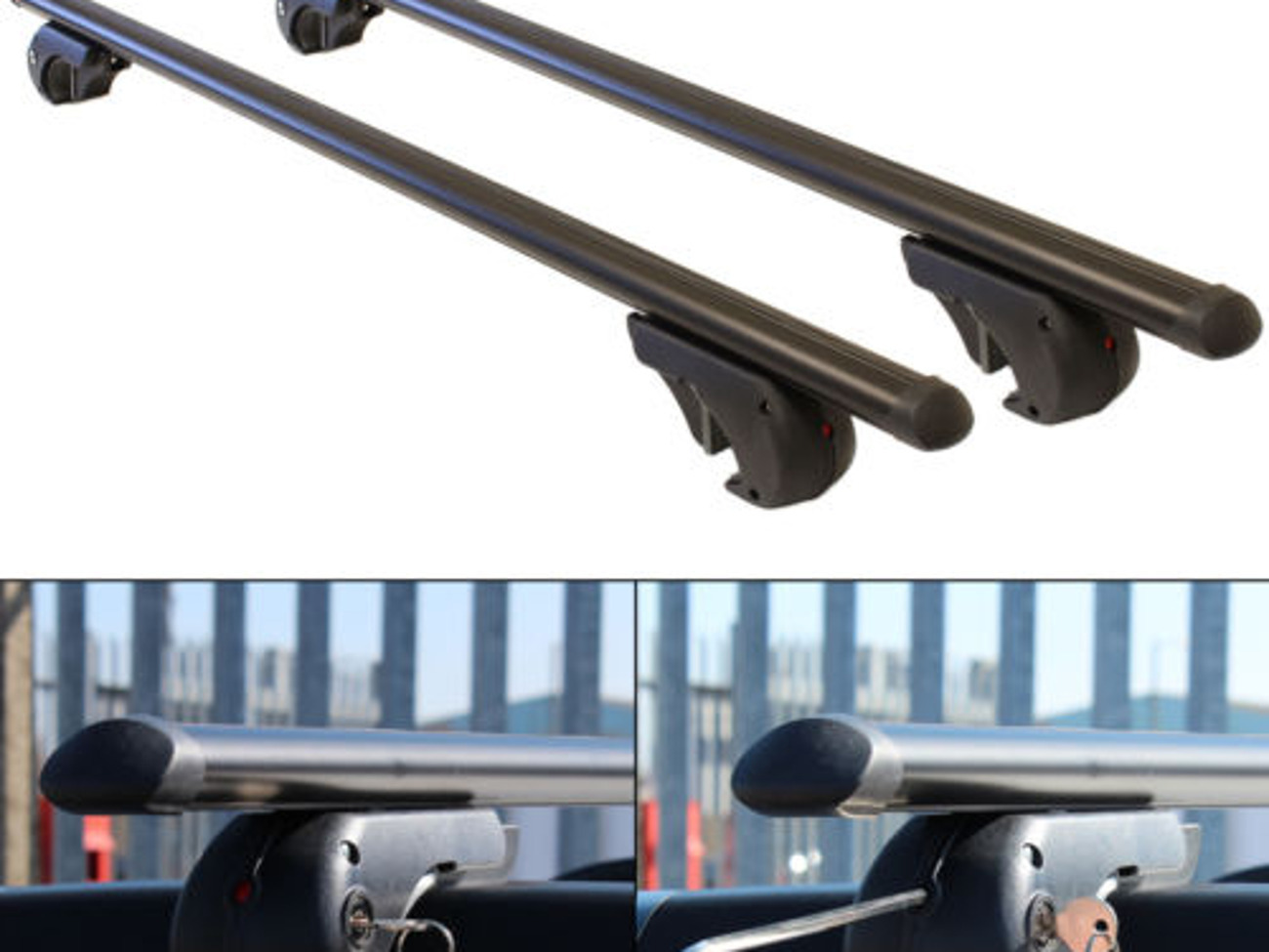 Locking aero roof bars for cars with raised roof rails