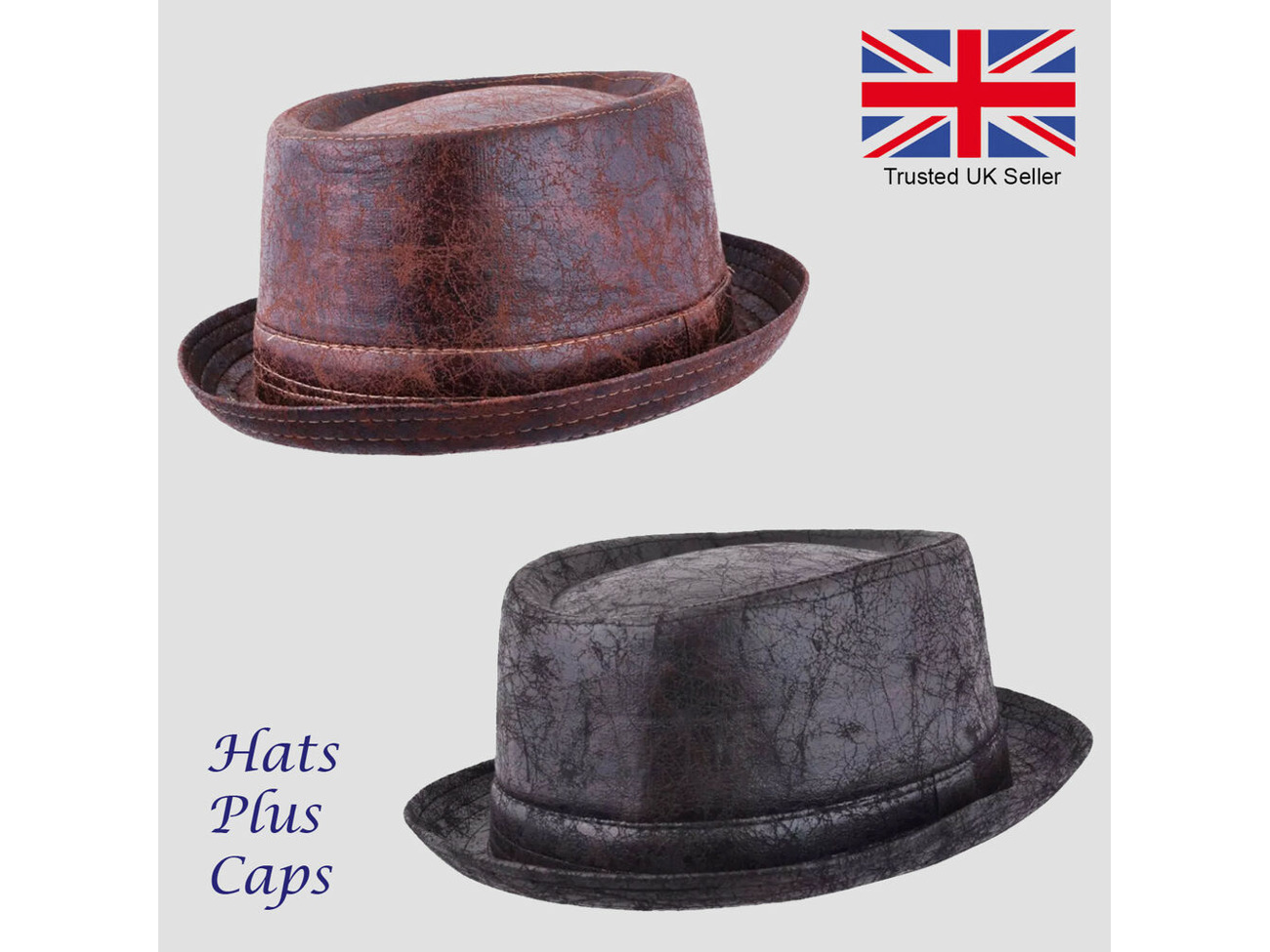 brown leather pork pie hat