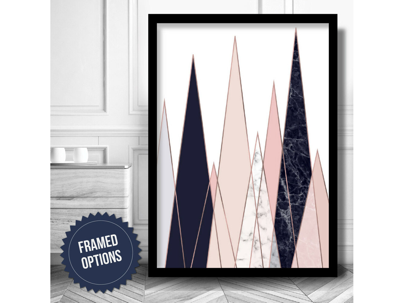 Navy Blush GEOMETRIC Marble Art PRINT Poster