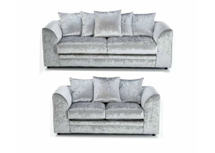 Buy Brand New Crushed Velvet Fabric Black Silver 3 Seater 2