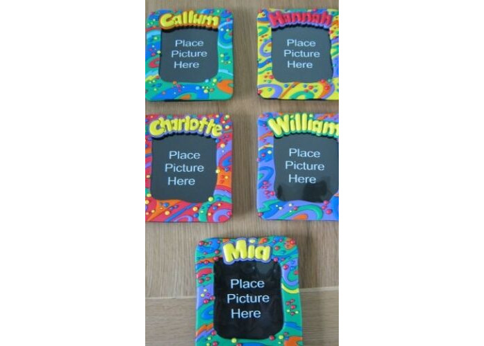 Childrens Named Photo Image 14 x 12 cm Bright and Funky Colour Splash Round Edges