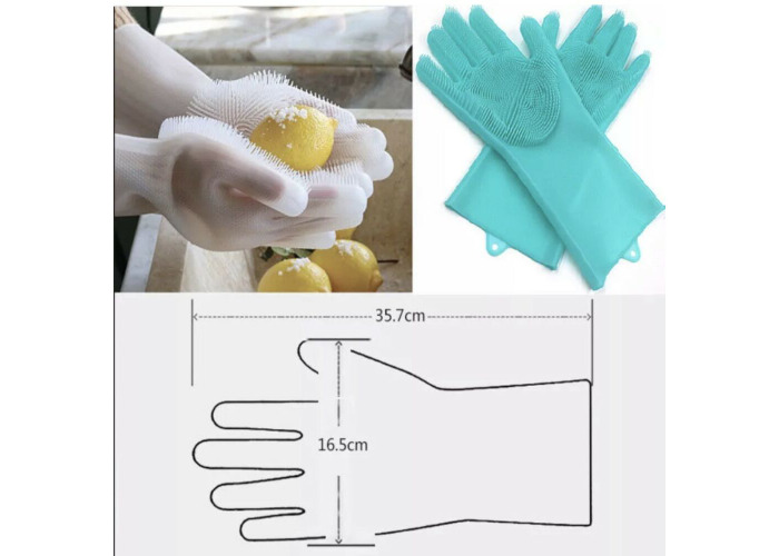UK Magic Silicone Rubber Dish Washing Gloves 2 in 1 Scrubber Cleaning Scrubbing