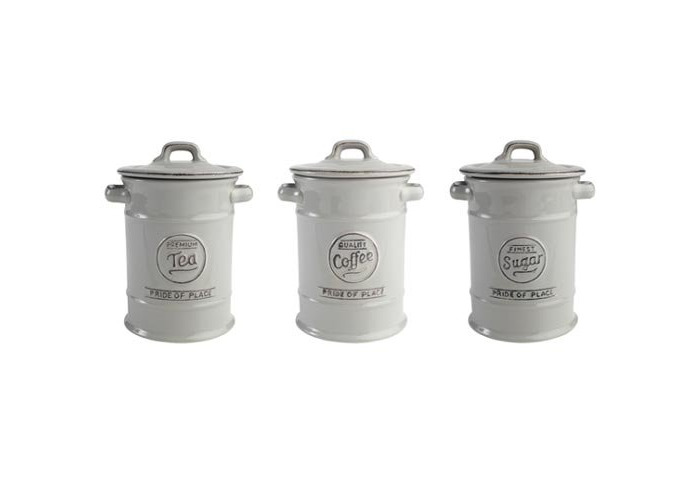TG Pride Of Place Coffee Storage JarCanister Cool Grey White Old Green Old Cream