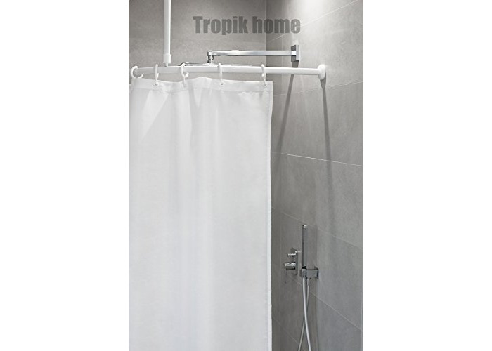 Chrome L shape 2 x ceiling mounts and semi-open rings Corner Shower Curtain Rail//Rod 120 x 120CM
