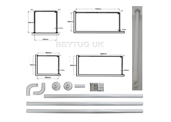 Buy Tropik Home White Shower Curtain Rail Rod 4 Way Use L Shape U