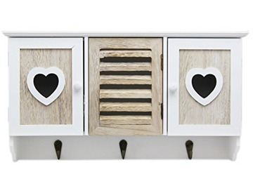 Penzer Large Heart Wicker Wooden Display Shelves Wall Unit Shelving Storage