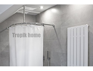 Chrome L shape 2 x ceiling mounts and semi-open rings Corner Shower Curtain Rail//Rod 120 x 120CM